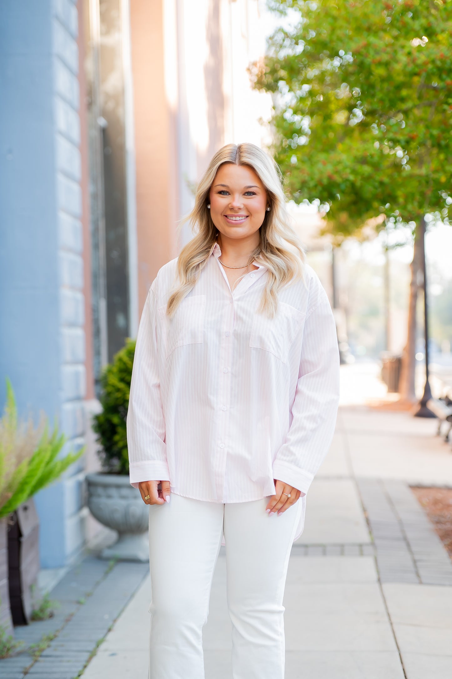 Sicily Relaxed Striped Button-Up Shirt-Pink