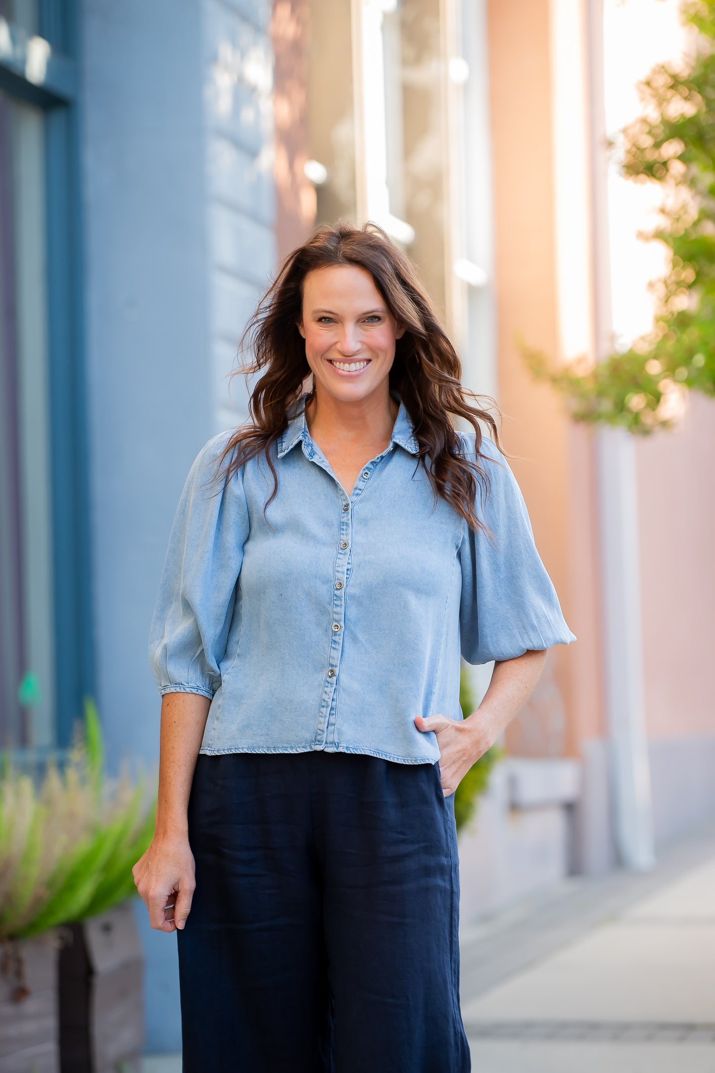 Claire Chambray Puff Sleeve Top