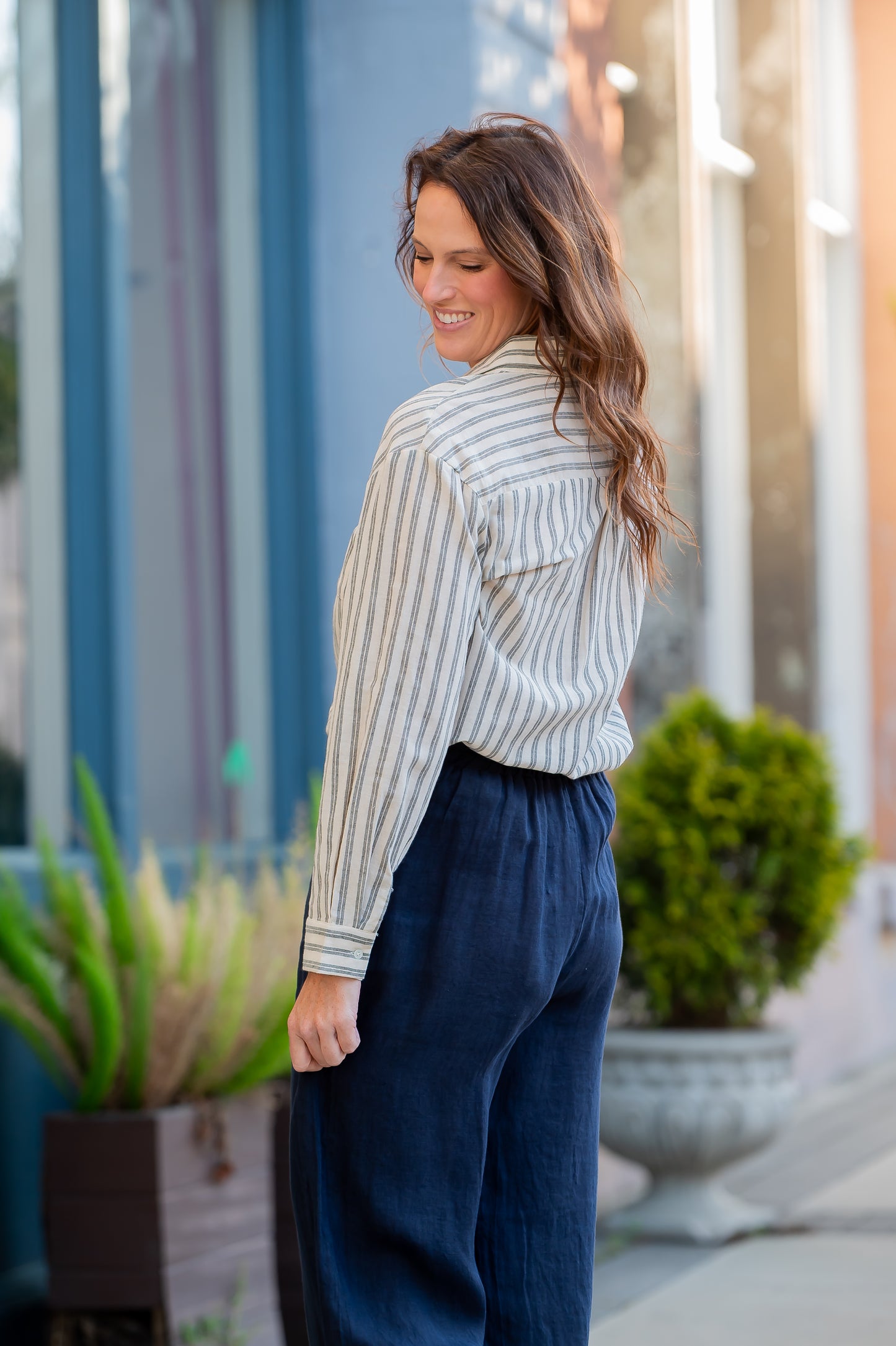 Perth Stripe Cotton Tailored Shirt-Grey