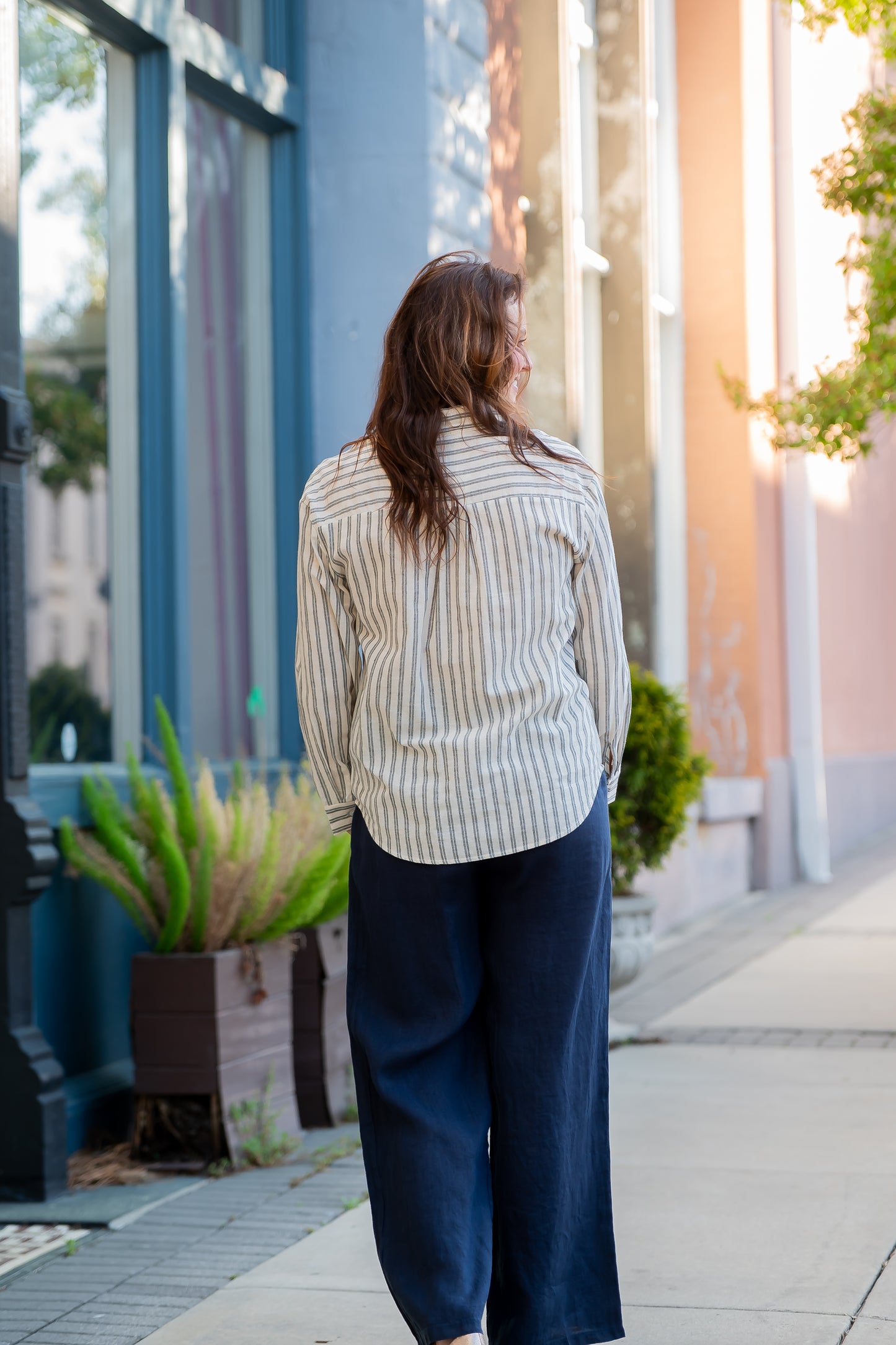 Perth Stripe Cotton Tailored Shirt-Grey