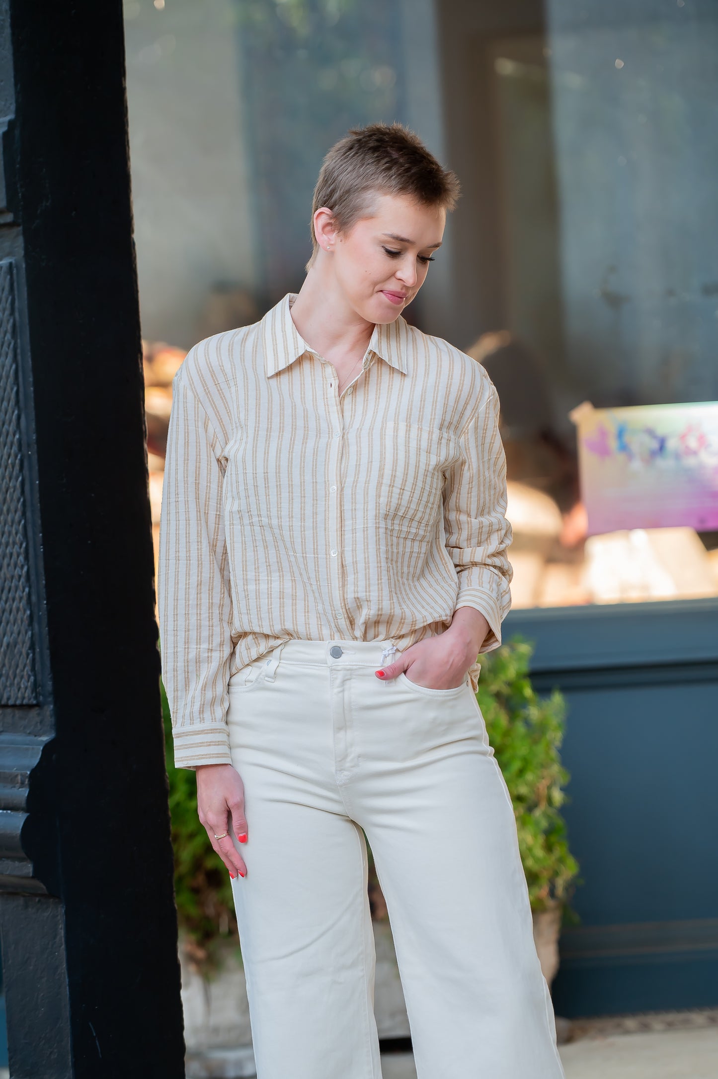 Perth Stripe Cotton Tailored Shirt-Tan