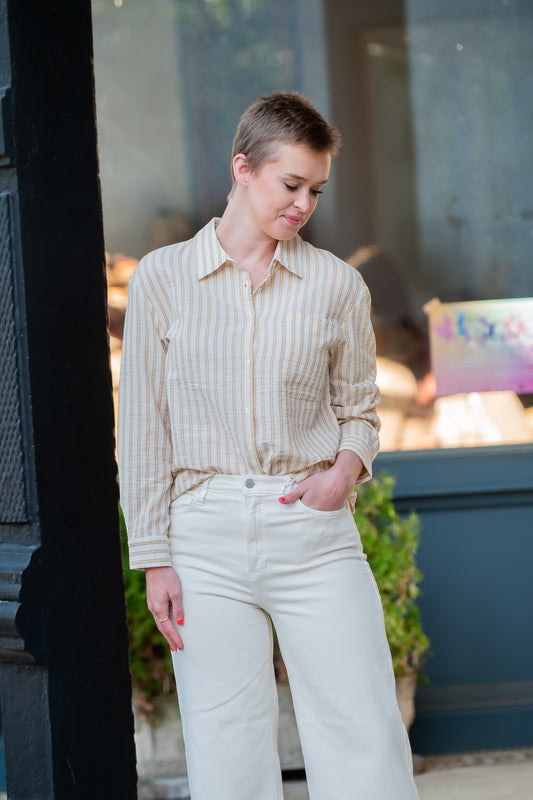Perth Stripe Cotton Tailored Shirt-Tan