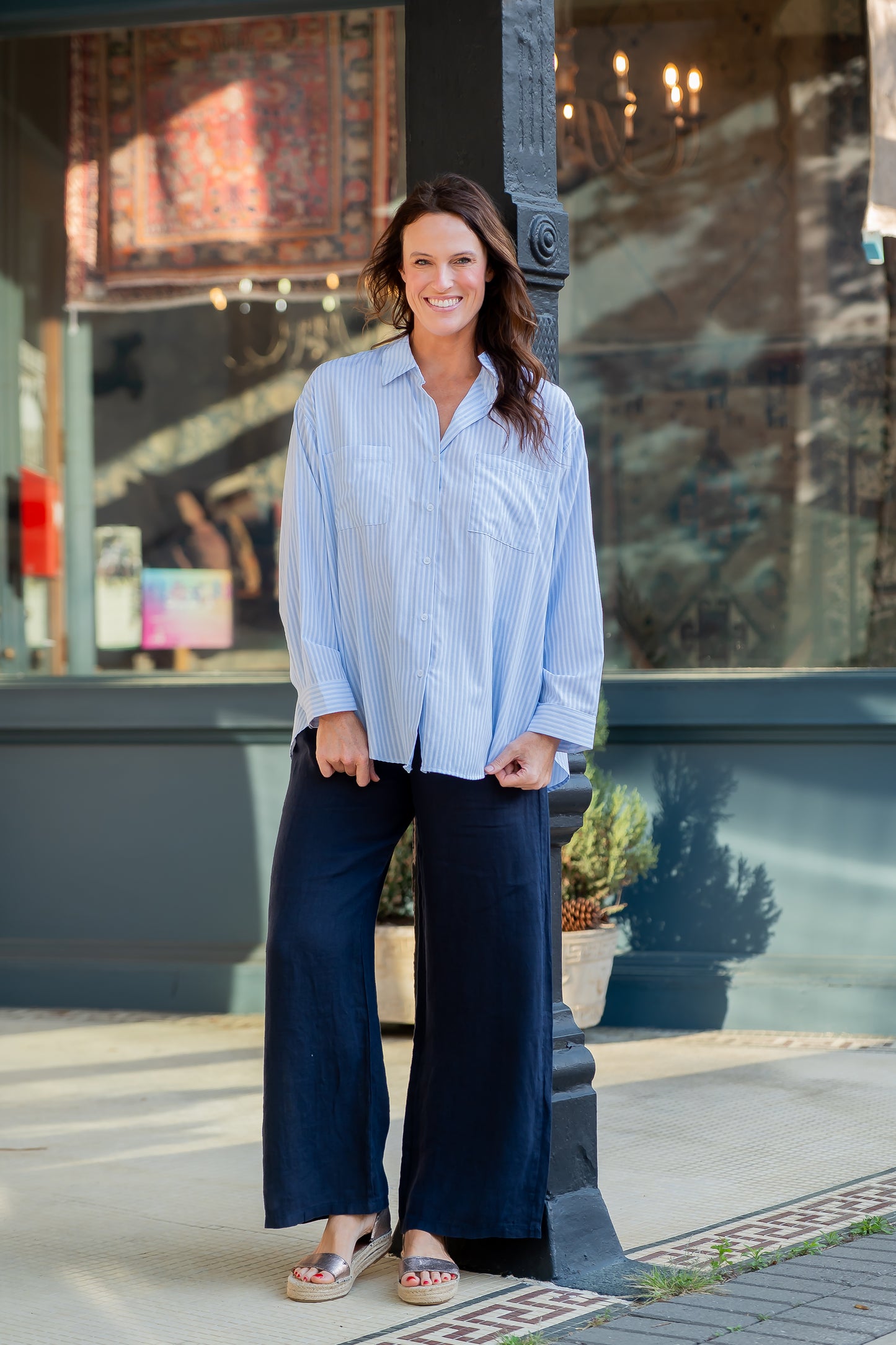 Sicily Relaxed Striped Button-Up Shirt-Blue