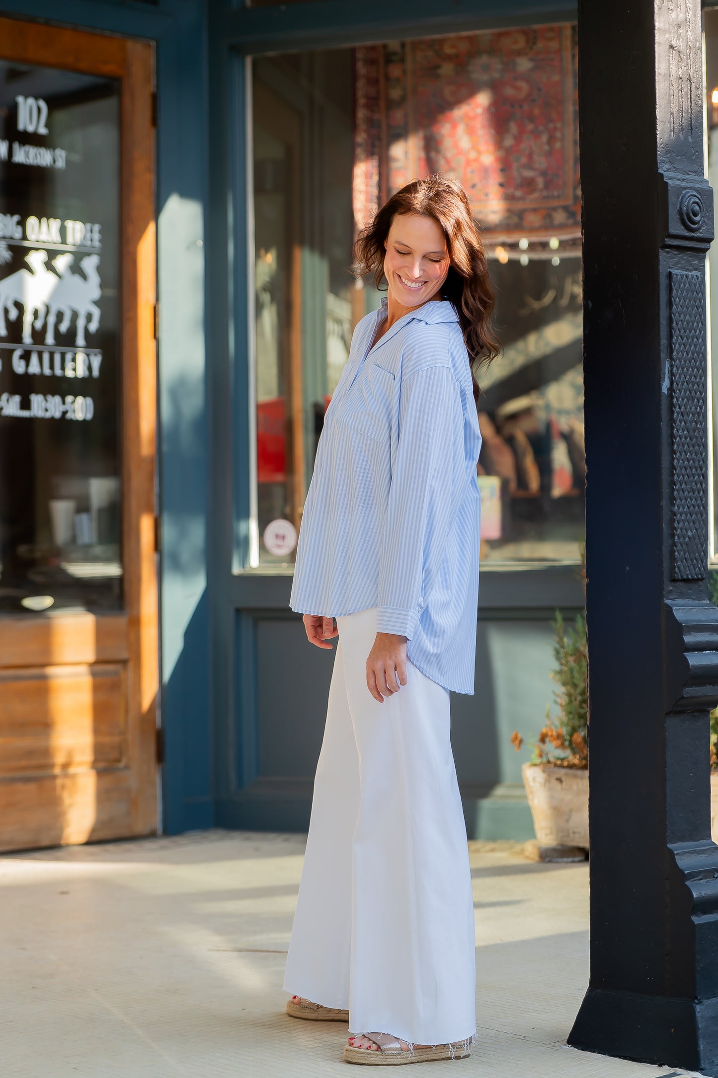 Sicily Relaxed Striped Button-Up Shirt-Blue