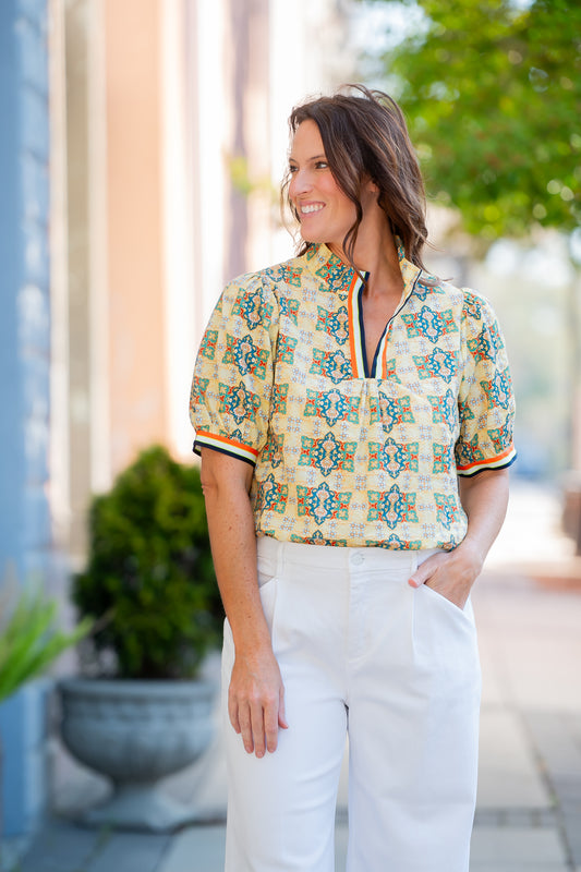 Ailsa Multi Color Embroidered Print Top