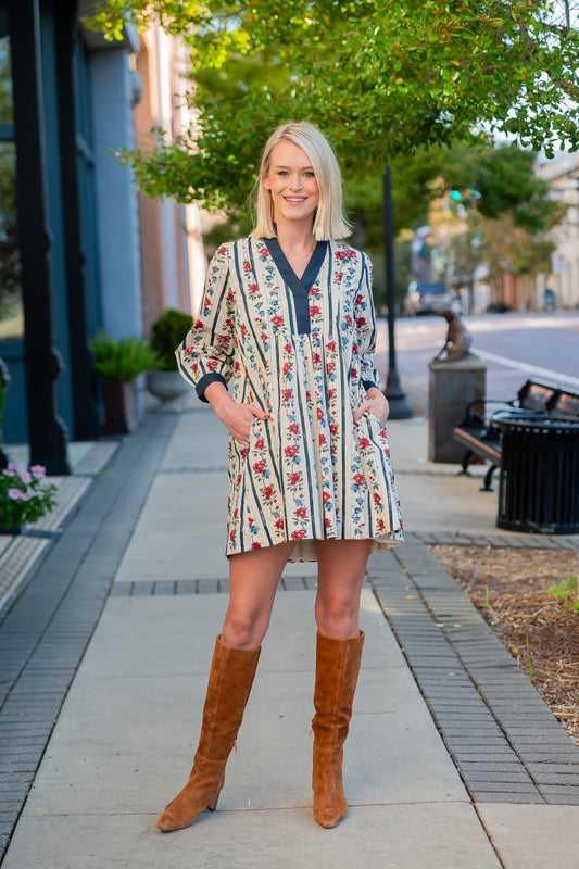 Saint Louis Floral Dress - Navy