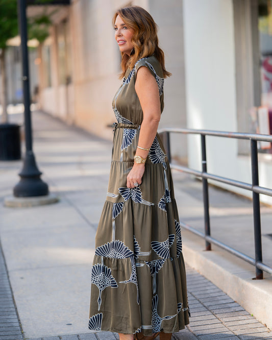 Sea Island Abstract Print Tiered Dress