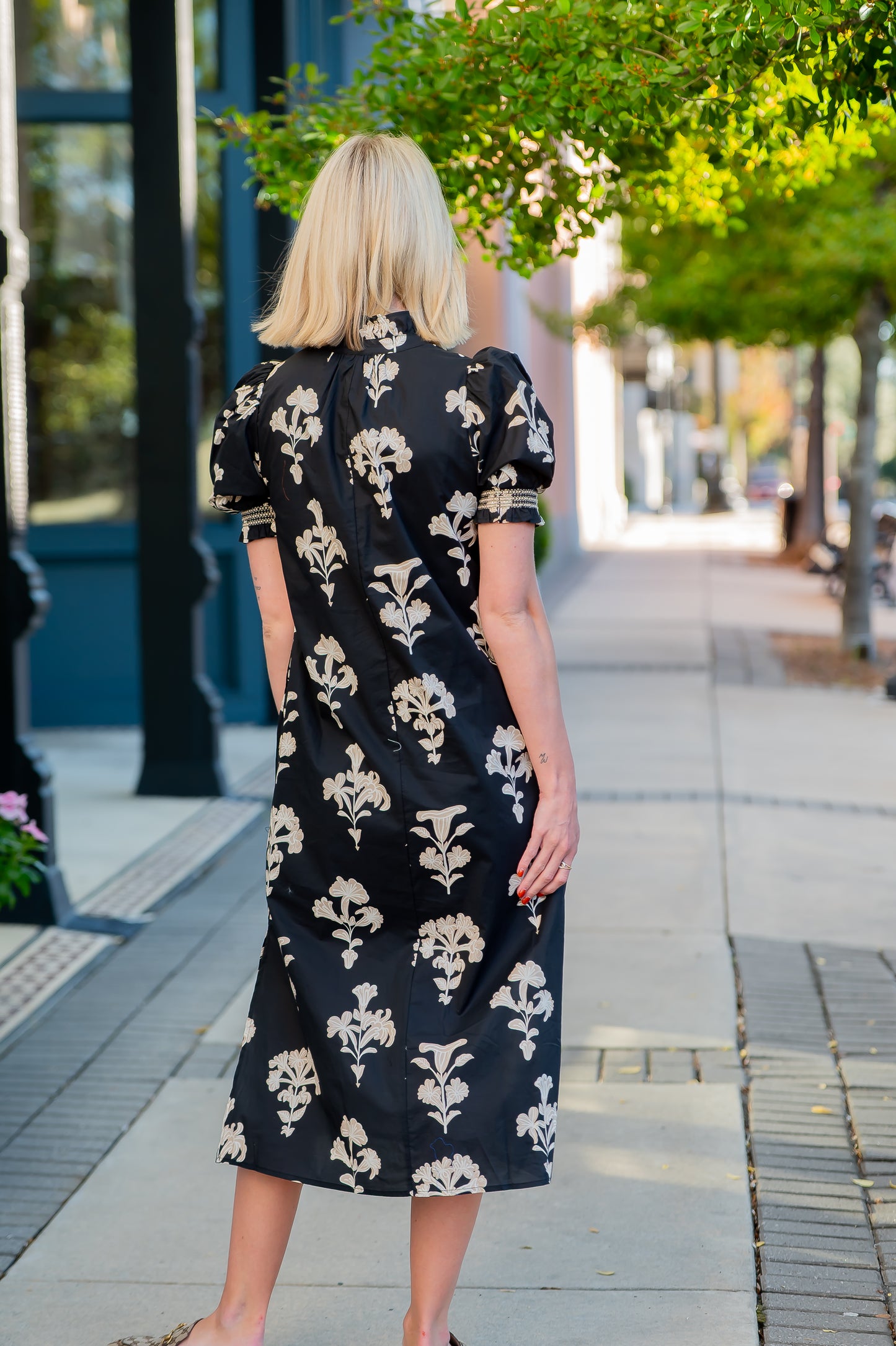 Macon Floral Print Dress- Black
