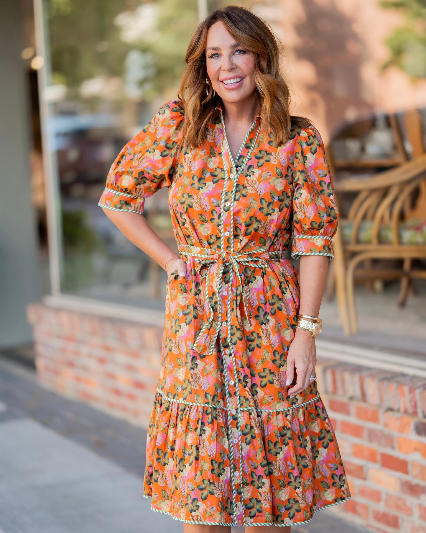 Rachel Rust Midi Dress with Tie
