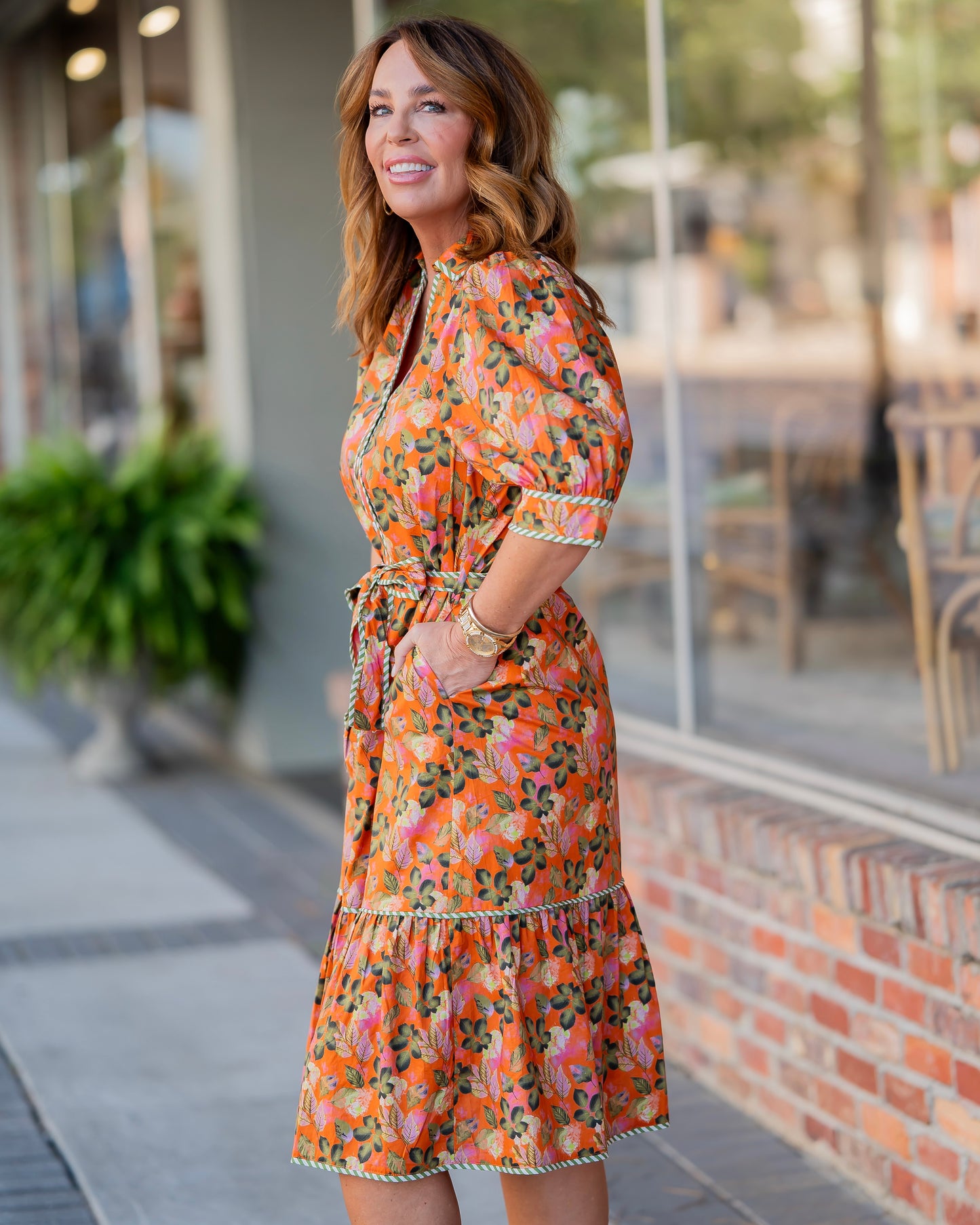 Rachel Rust Midi Dress with Tie