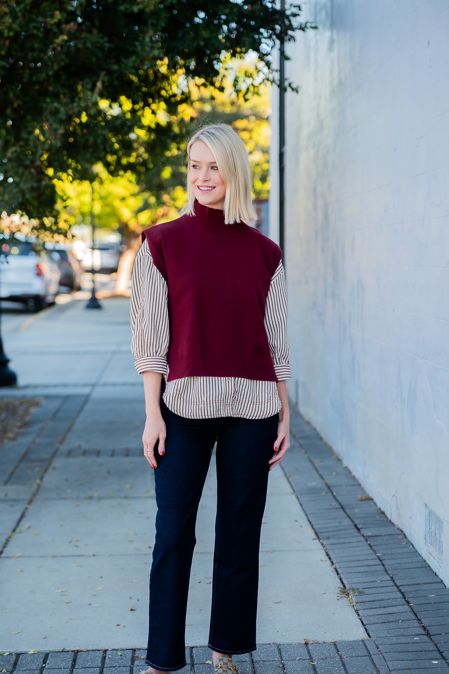 Walton Mock Neck Sweater- Garnet