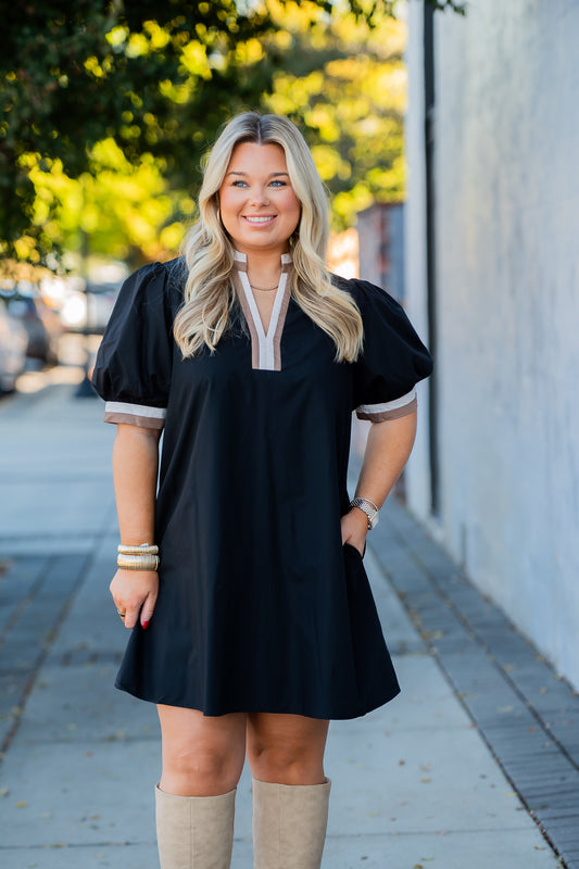 Cami Contrast Trim Dress- Black