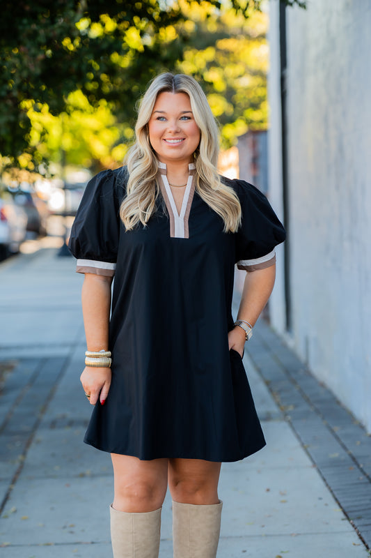 Cami Contrast Trim Dress- Black