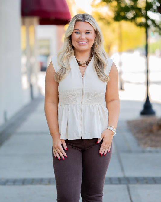 Taylor Peplum Top - Cream