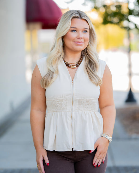 Taylor Peplum Top - Cream