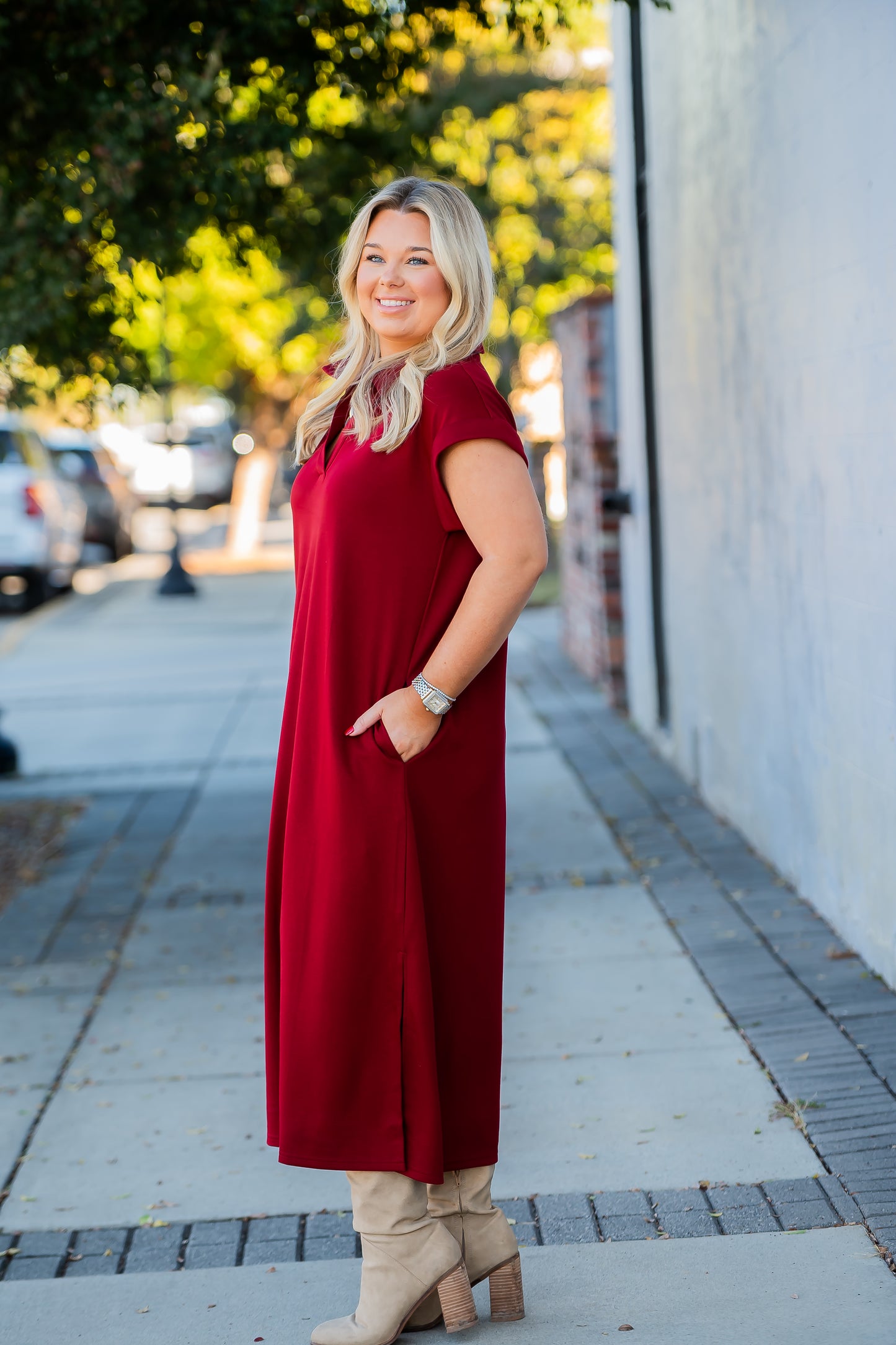 Rewind Time Garnet Collared Midi Dress