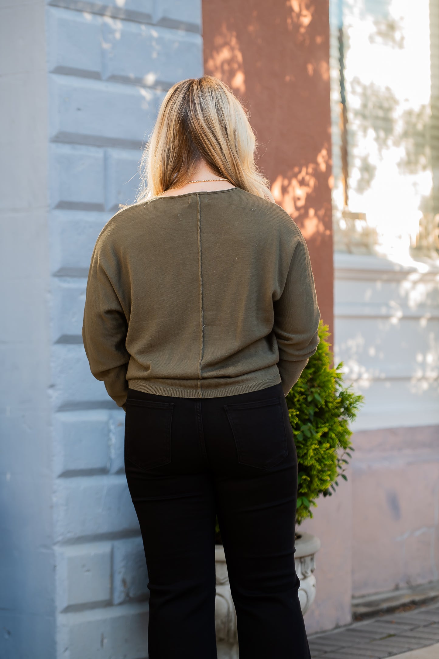 Lora V-Neck Sweater-Olive