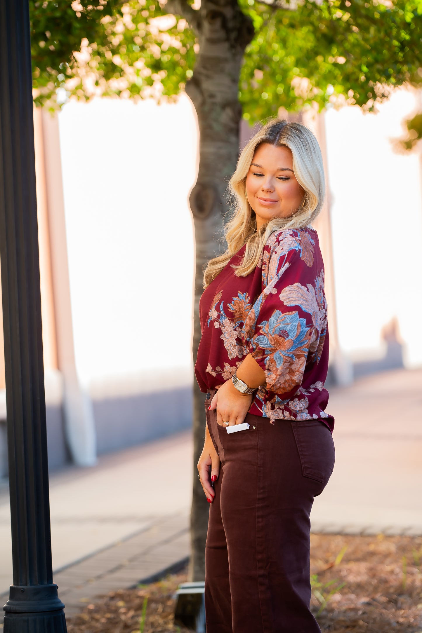 Wells 3/4 Sleeve Top-Burgundy