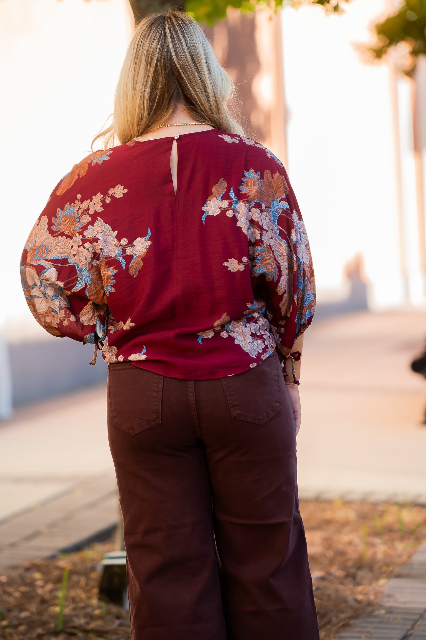 Wells 3/4 Sleeve Top-Burgundy