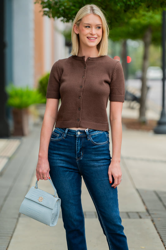 Isla Short Sleeve Sweater -Brown