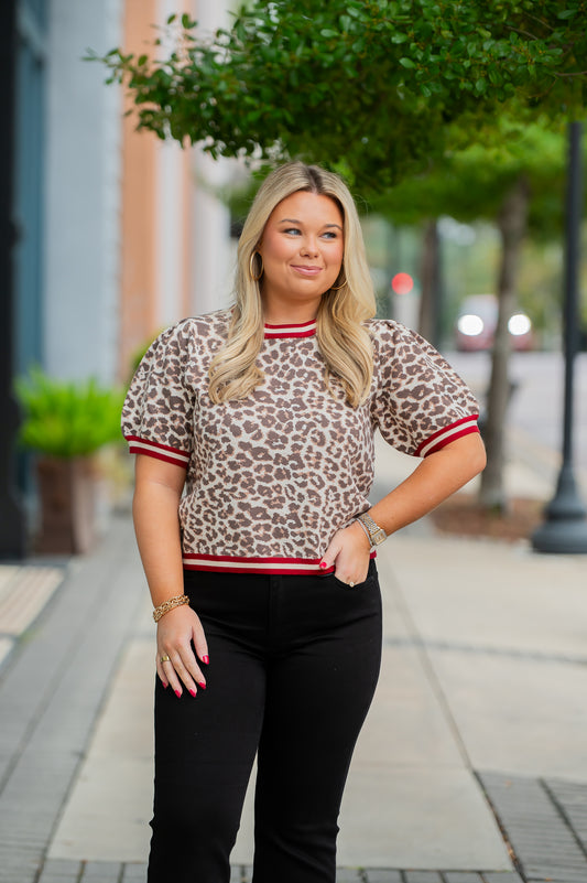Cleo Leopard Print Short Sleeve Sweater
