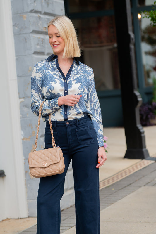 Katrina Printed Button Down Blouse
