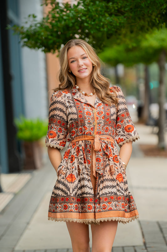 Saco Floral Belted Dress