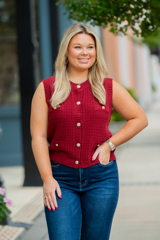 Cloverly Sweater Vest-Red