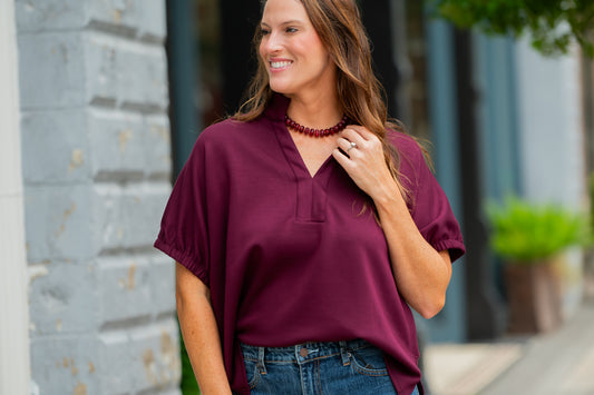 Joanie Soft Knit Top - Burgundy