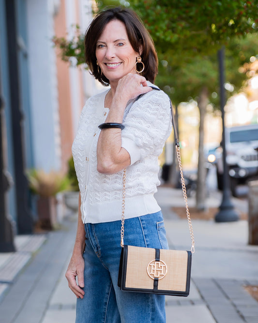 Cecilia Circle Logo Handbag Natural Black