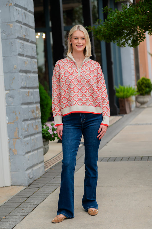 Tacoma Floral Half Zip Sweater