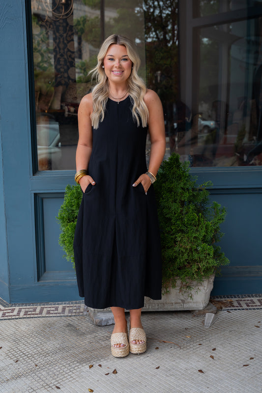 Malta Sleeveless A-Line Dress-Black