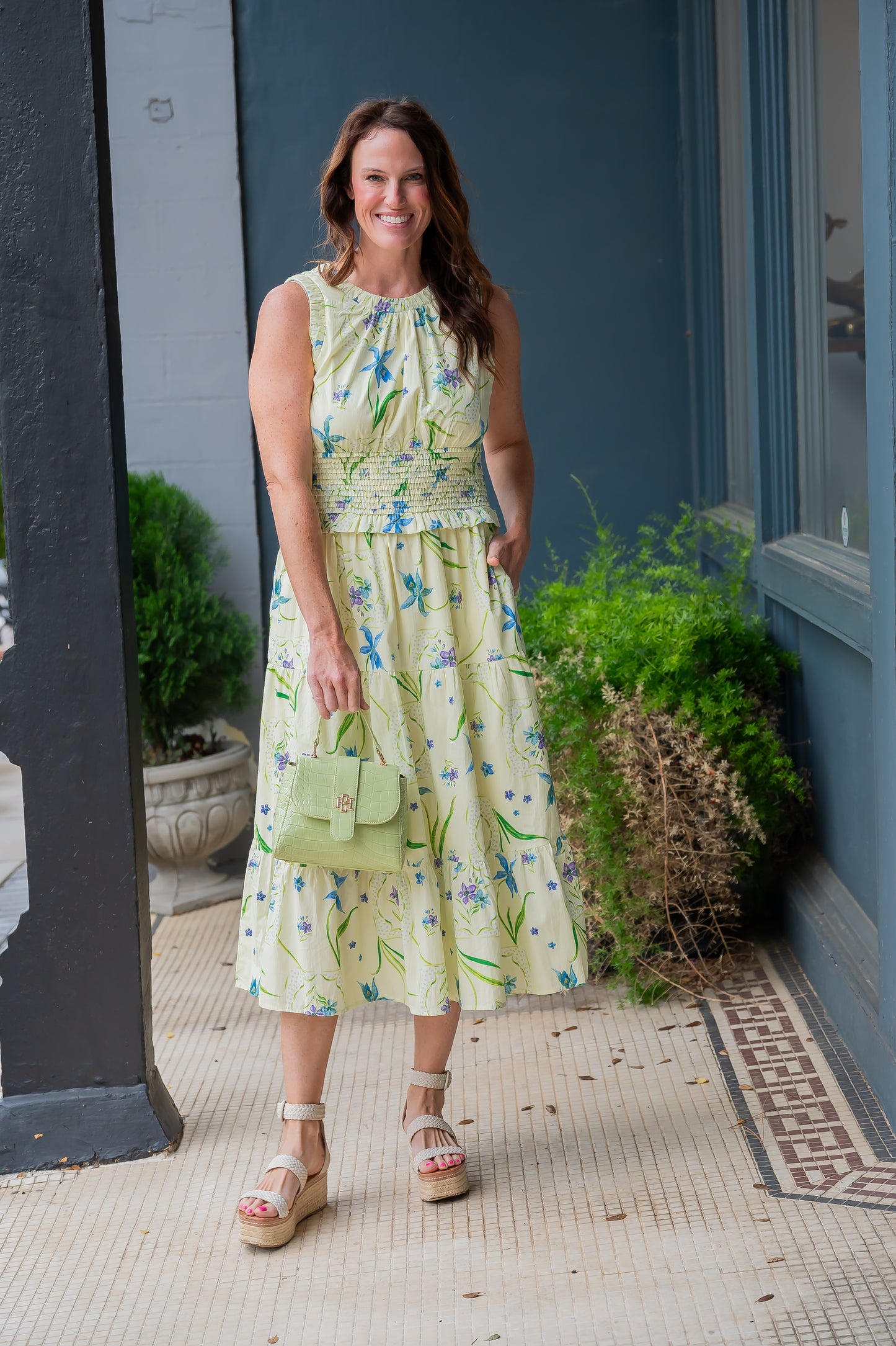Heflin Floral Print Smocked Waist Dress