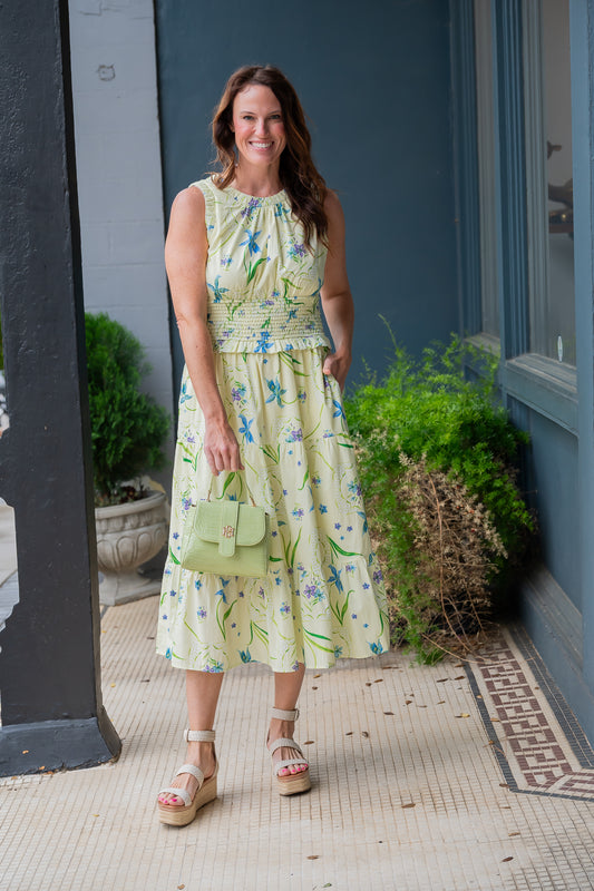 Heflin Floral Print Smocked Waist Dress