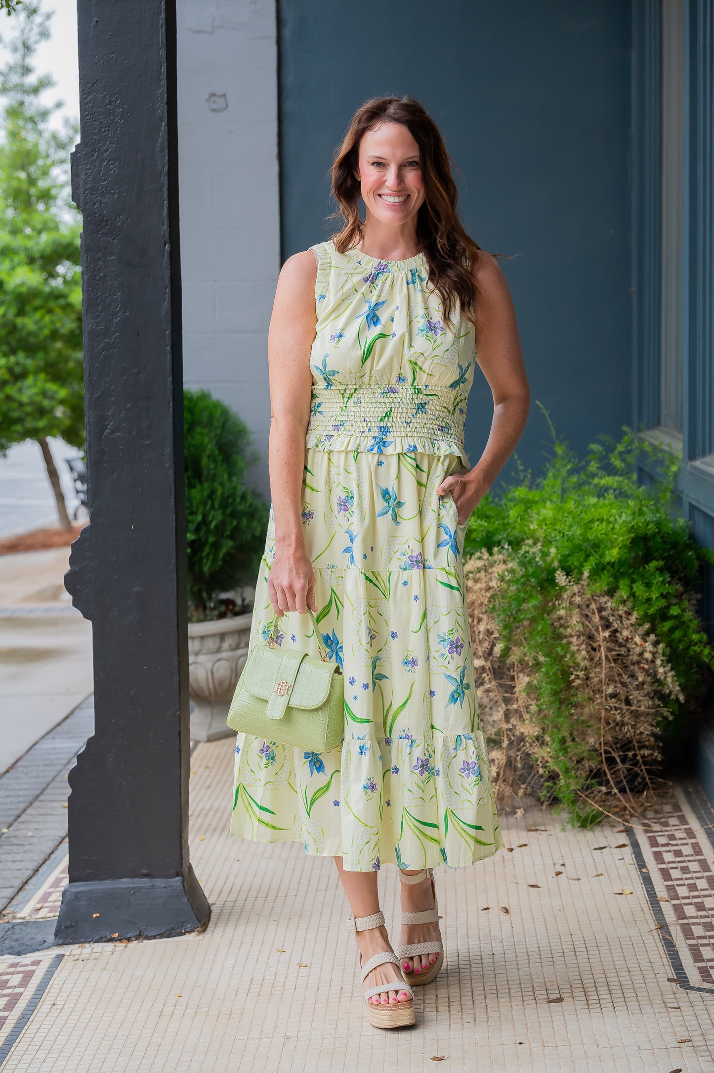 Heflin Floral Print Smocked Waist Dress