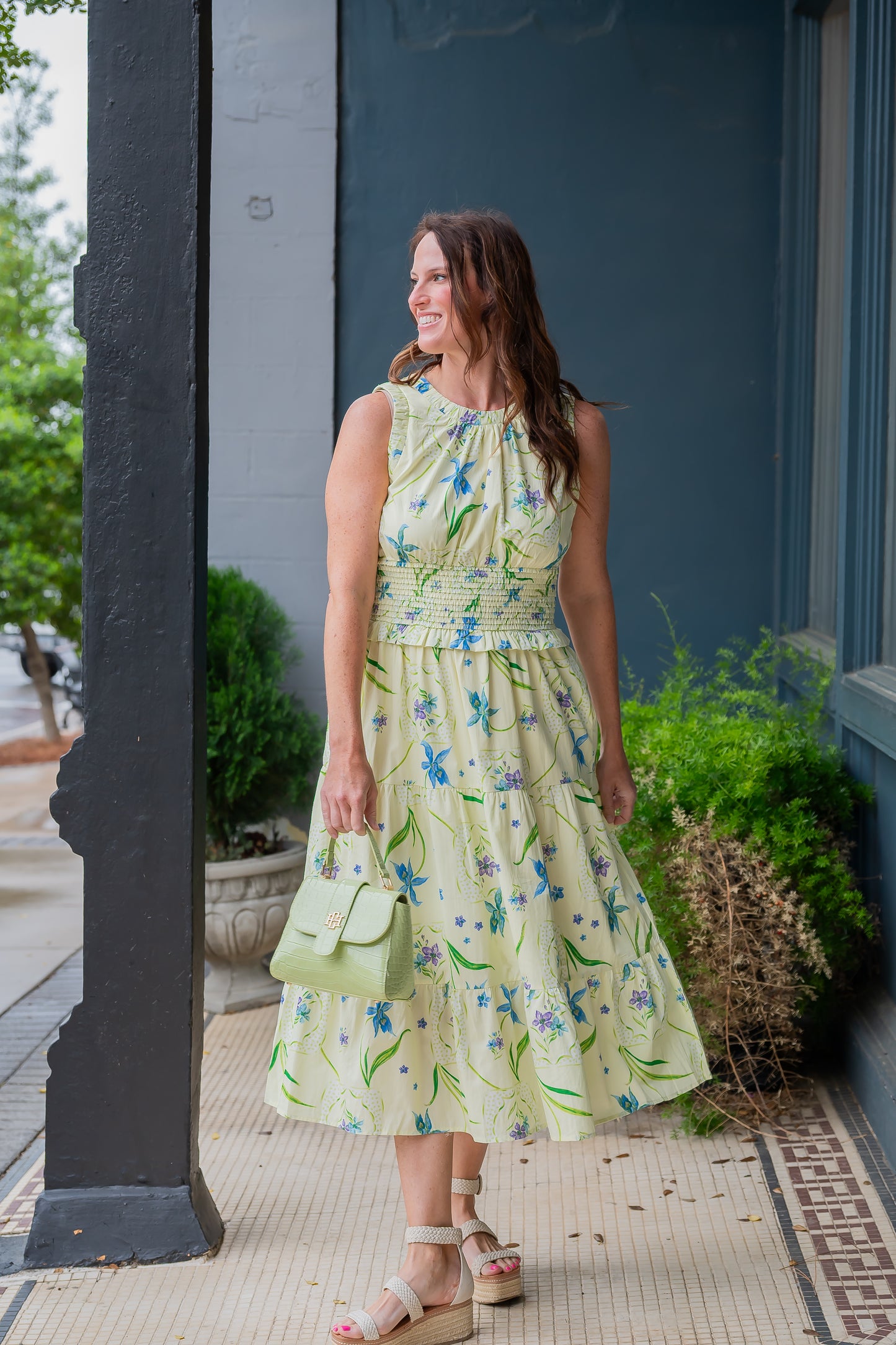 Heflin Floral Print Smocked Waist Dress