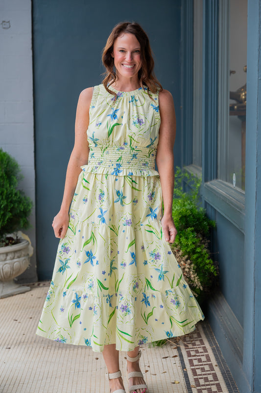 Heflin Floral Print Smocked Waist Dress