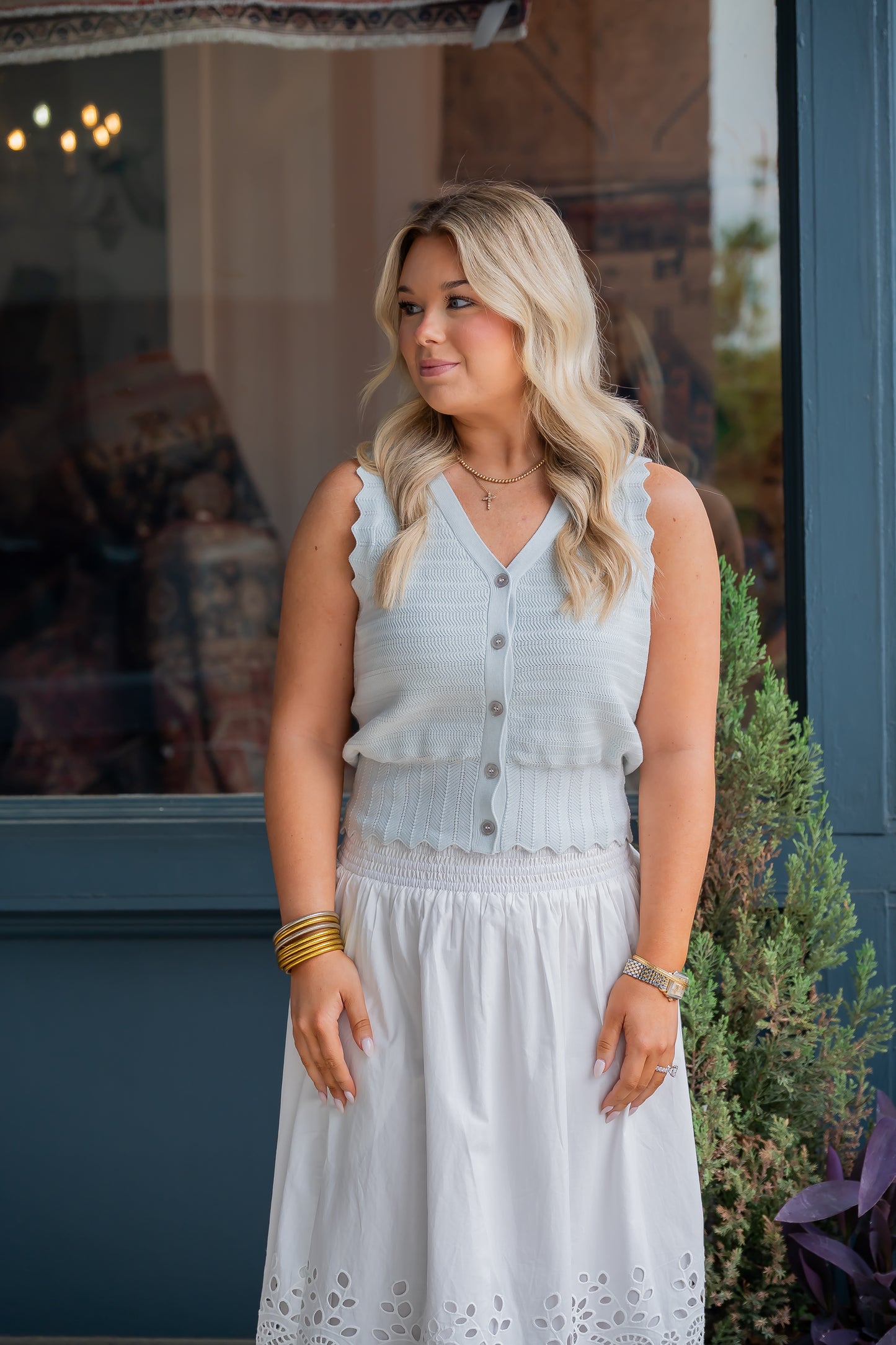 Skye Knit Button Up Vest-Powder Blue