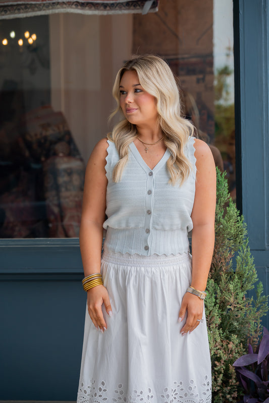 Skye Knit Button Up Vest-Powder Blue