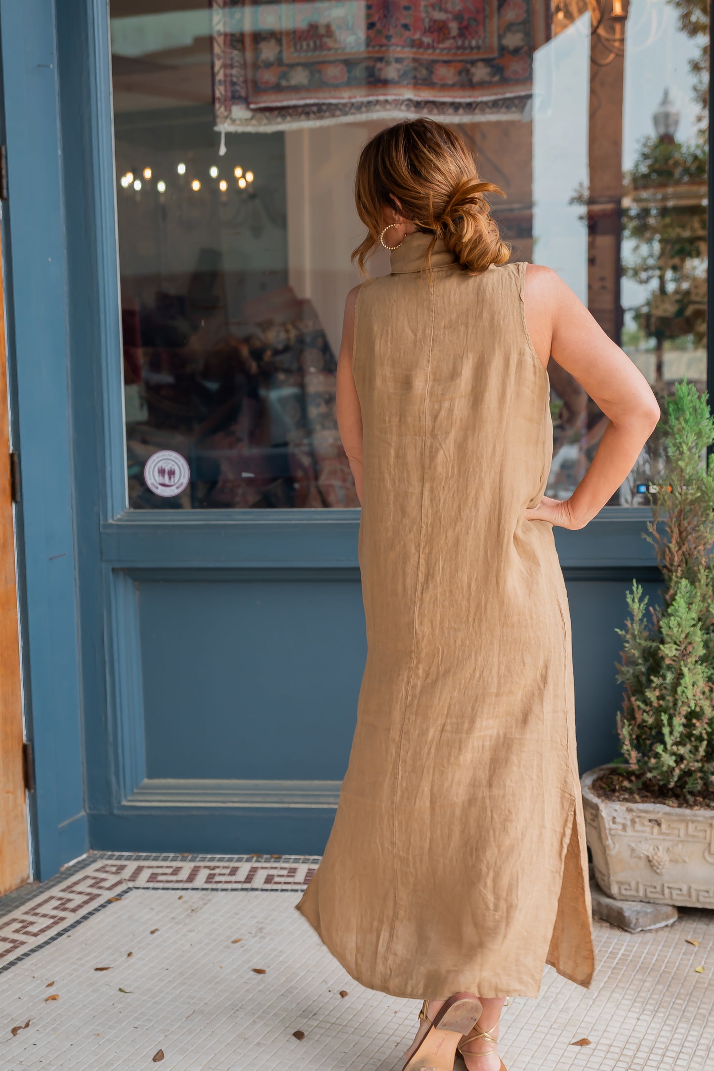 Cannes Cowl Neck Linen Dress - Camel