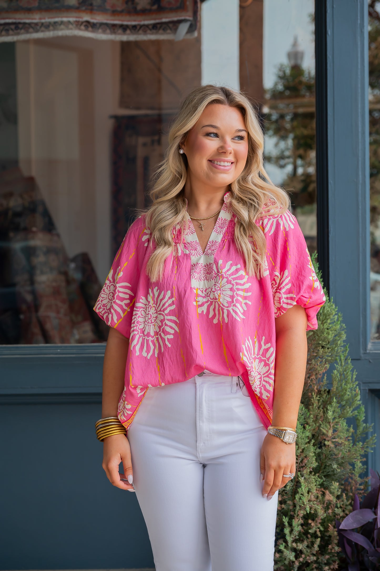 Rey Floral Print Top-Pink