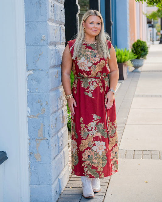 Marcelo Floral Print Dress - Rust