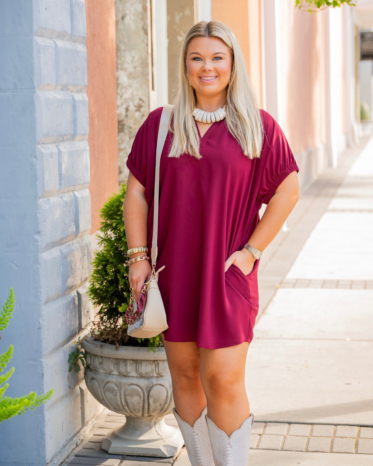 Randolph Dolman Sleeve Dress-Burgundy