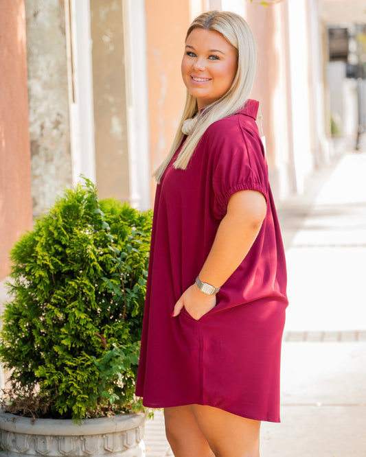 Randolph Dolman Sleeve Dress-Burgundy