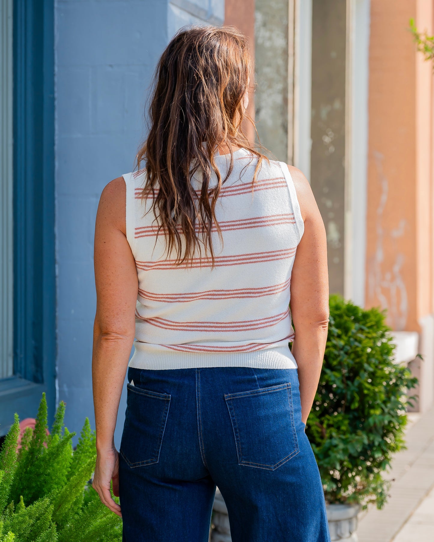 Every Occasion Coral Stripe Sweater Tank