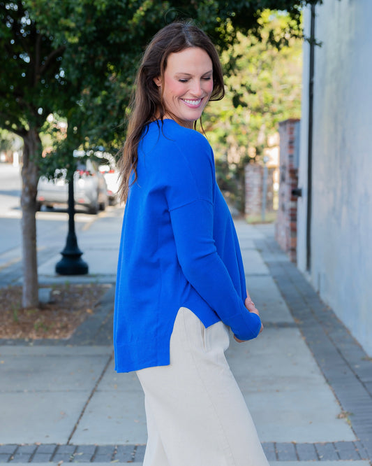 Wagner V-Neck Sweater- Blue