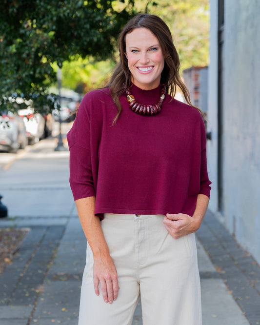 Ortho Mock Neck Sweater - Burgundy