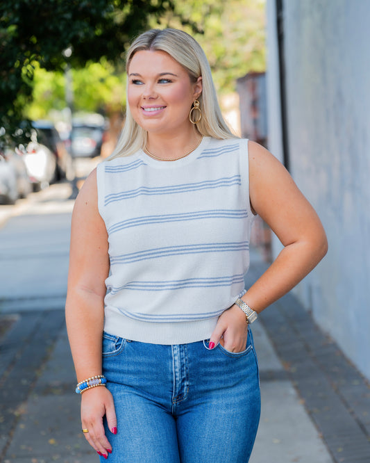 Every Occasion Denim Stripe Sweater Tank