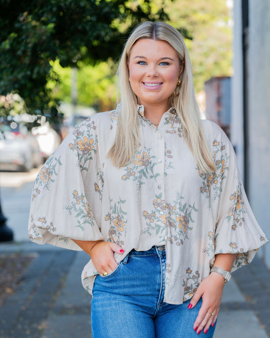 Beth Ann Floral Top - Ecru