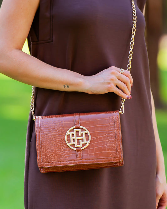 Cecilia Circle Logo Handbag Saddle EC